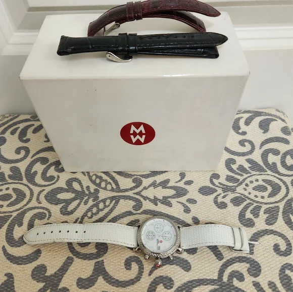 Michele Woman's CSX Diamond Chronograph Watch /3 Leather Bands - Picture 4 of 6